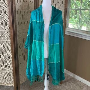 Ann Klein "dragonfly" long shawl lightweight teal blue green gold‎ new with tags